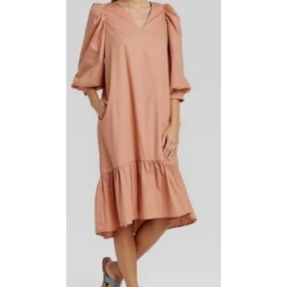 A New Day Salmon Pink Ruffle Hem Midi Dress sz S